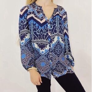 Leifsdottir x Anthropologie Multicolored Geometric 100% Silk Button Down Shirt 2